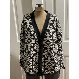 Vintage Cabin Creek Black/White Fleur-de-lie, Cadigan XL, 100 % cotton